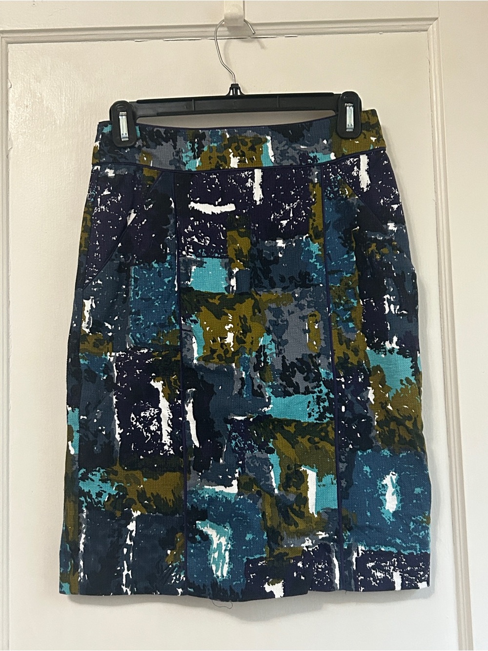 Women’s Tabitha Abstract Patchwork Pencil Skirt in Teal & Olive - Size 0